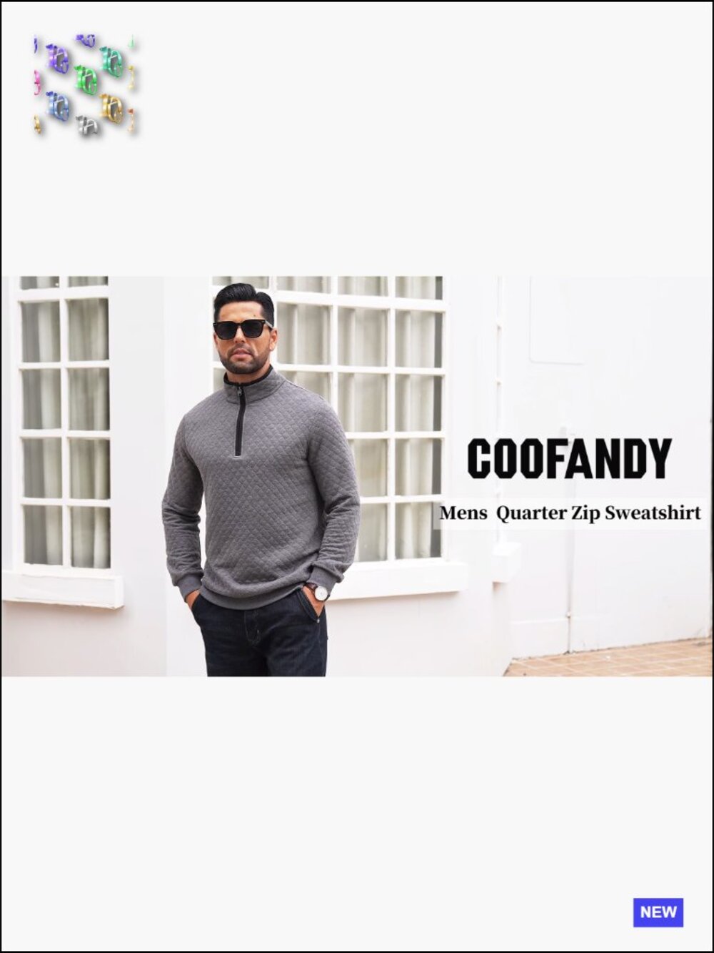 Mock Neck Quarter Zip Quilted Sweatshirt Long Sleeve Pullover Regular Fit - Picture 7 of 7
